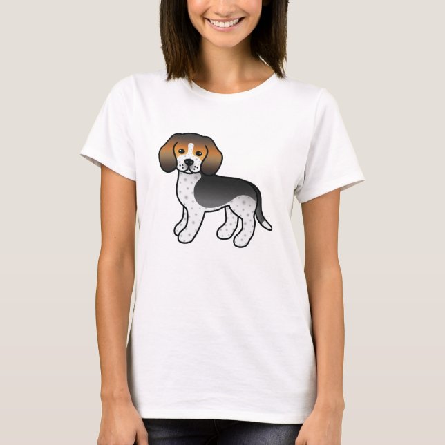 Blåttikad söt tecknad beagle-ras hund t shirt (Framsida)