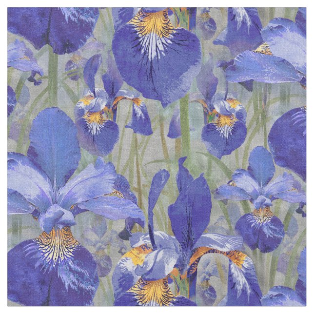 BlåttIrisblommönster Tyg (Närbild)