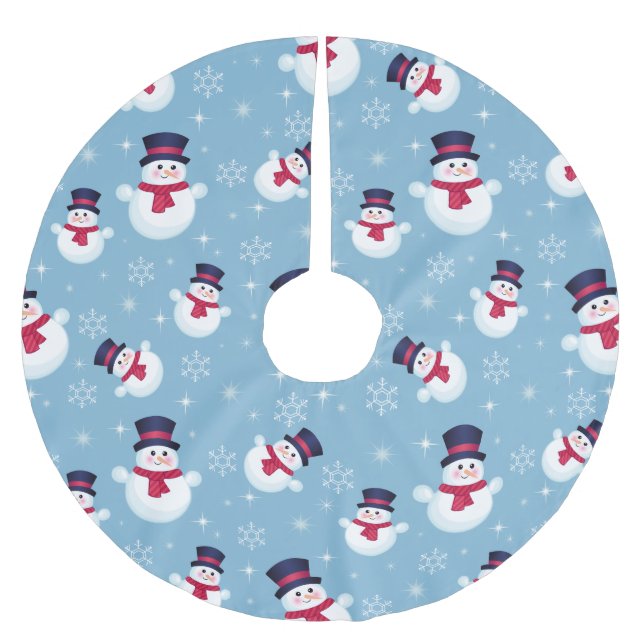 Blåttjulmönster med snögubbear och snöflingor julgransmatta borstad polyester (Framsidan)