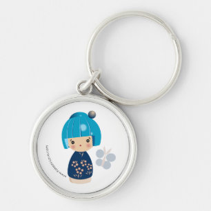 BlåttKokeshi Triplet högvärdiga Keychain Rund Silverfärgad Nyckelring