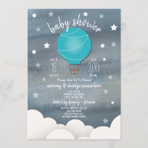 Blåttluftballong + Stjärnapojkebaby shower Inbjudningar
