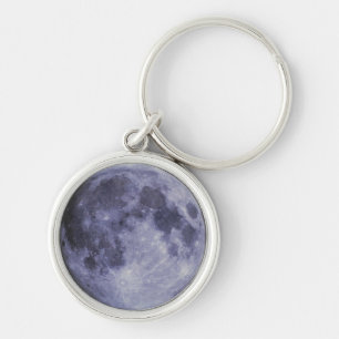 Blåttmåne Keychain Rund Silverfärgad Nyckelring