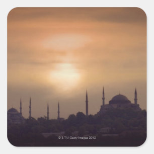 Blåttmoské och Hagia Sophia Turkiet, Istanbul Fyrkantigt Klistermärke