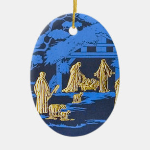 Blåttnativity Julgransprydnad Keramik