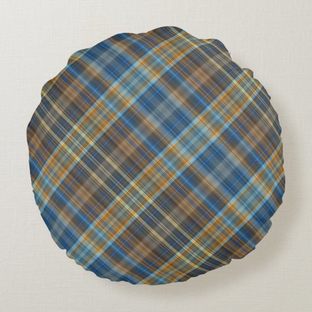 Blåttorangepläd Rund Kudde (Baksidan)