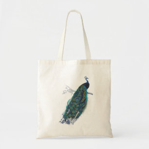 Blåttpåfågel med härliga svanfjädrar tygkasse