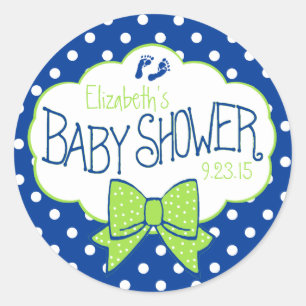 Blåttpolka dots och grön pilbågebaby shower runt klistermärke