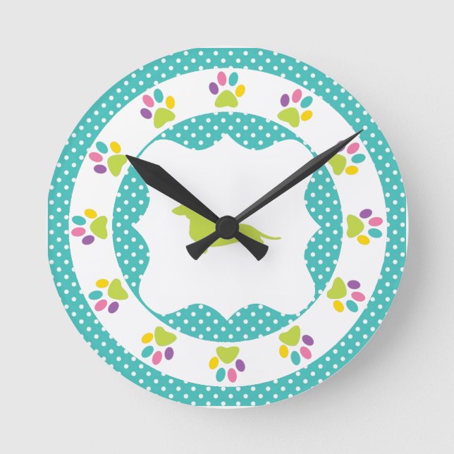 Blåttpolkaen pricker tax för regnbågetasstryck rund klocka (Framsida)