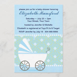 BlåttPrambaby shower Inbjudningar
