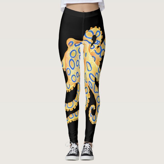 Blåttringbläckfisk på svart leggings (Framsida)