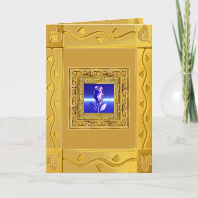 Blåttro i guld- ramkort kort (Framsida)