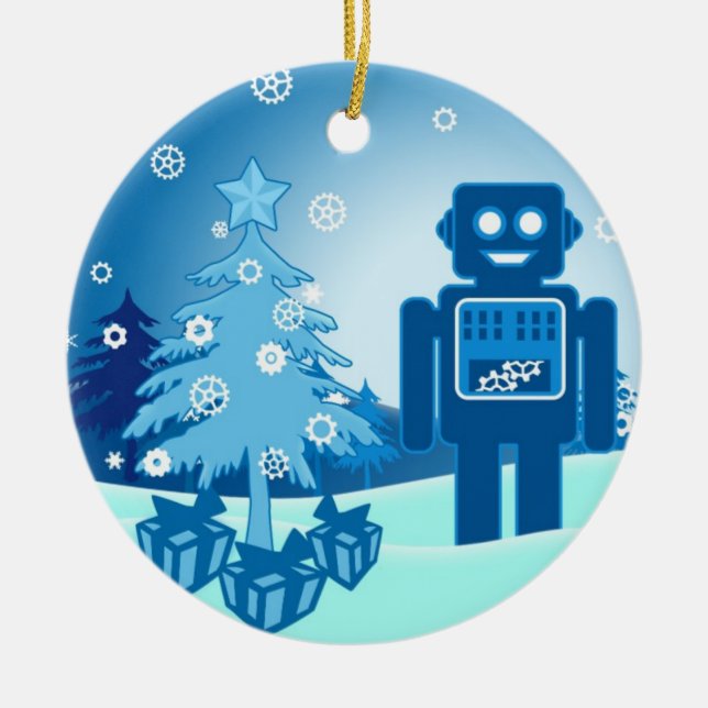 Blåttrobot Chritsmas Julgransprydnad Keramik (Framsidan)