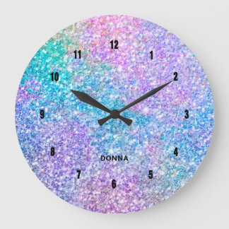 Blåttrosor och purpurfärgat färgfauxglitter stor klocka