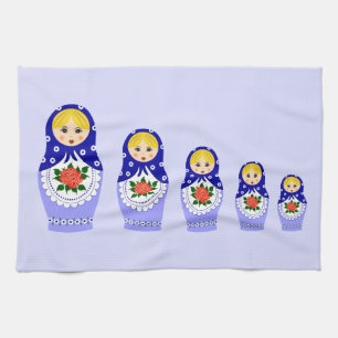Blåttryssmatryoshka som bygga bo dockor kökshandduk