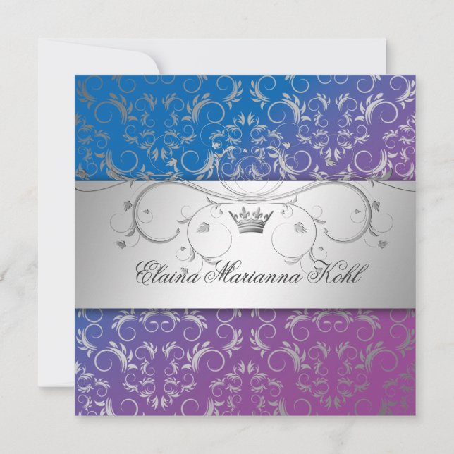 blåttsalighet söta 16 för präst 311-Silver Inbjudningar (Framsida)