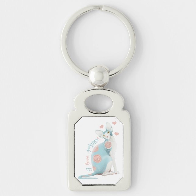 BlåttSphinx i ro! Rektangulärt Silverfärgad Nyckelring (Framsidan)