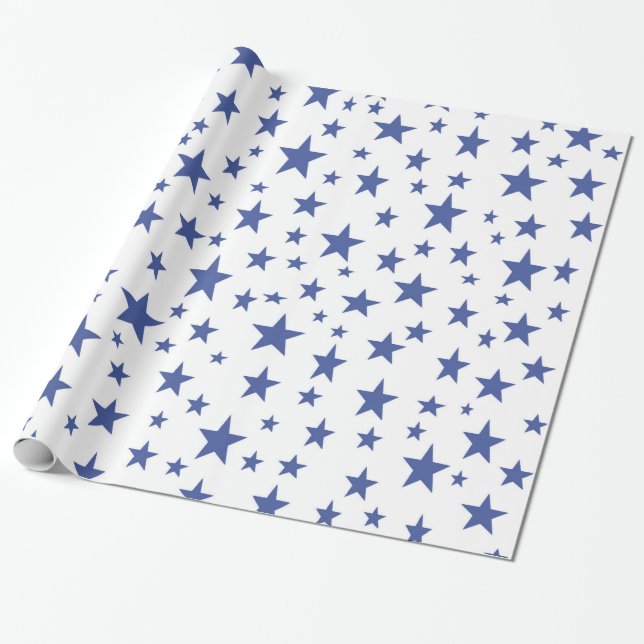 Blåttstjärnor som slår in papper presentpapper (Utrullad)