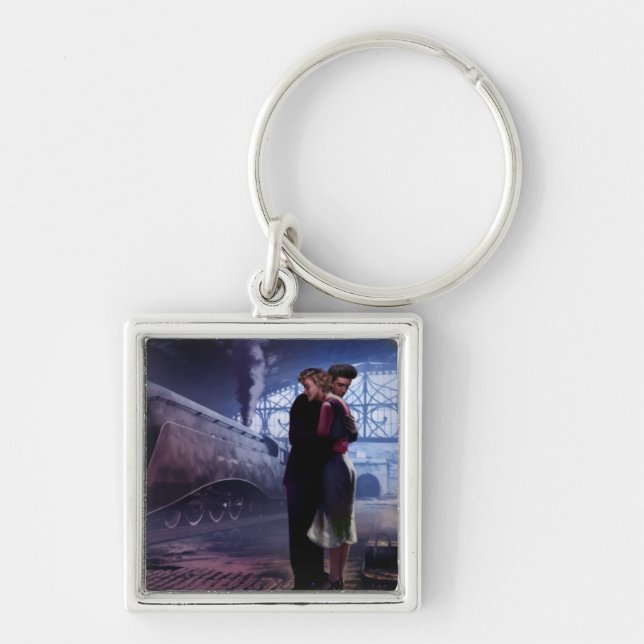 Blåtttåg Fyrkantig Silverfärgad Nyckelring (Framsidan)