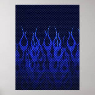 Blåtttävla flammar på kolfibertryck poster