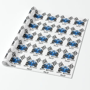 Blåtttävlingbil Presentpapper