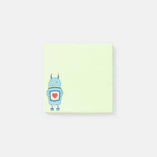 Blåtttecknadrobot med hjärta post-it block