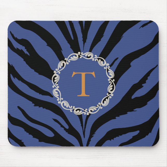 Blåtttigertryck med monogramen musmatta (Framsidan)