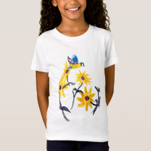 BlåttTit och gultsolroskonst, blommigt Tee
