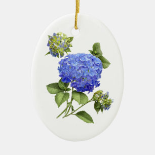 Blåttvanlig hortensia julgransprydnad keramik