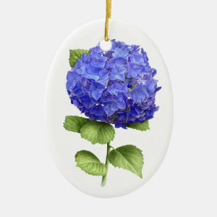 Blåttvanlig hortensia julgransprydnad keramik