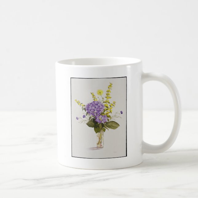 Blåttvanlig hortensia med gul Loosestrife Kaffemugg (Höger)