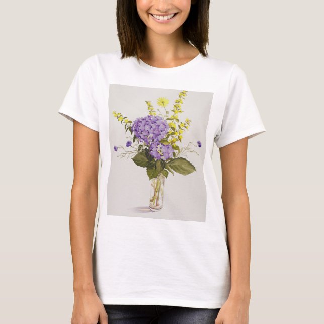 Blåttvanlig hortensia med gul Loosestrife Tee (Framsida)