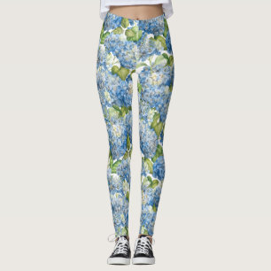 Blåttvanlig hortensiablommönster leggings
