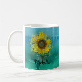 Blåttvattenfärg med solrosen kaffemugg