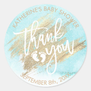 Blåttvattenfärgguld borstar slår baby shower runt klistermärke