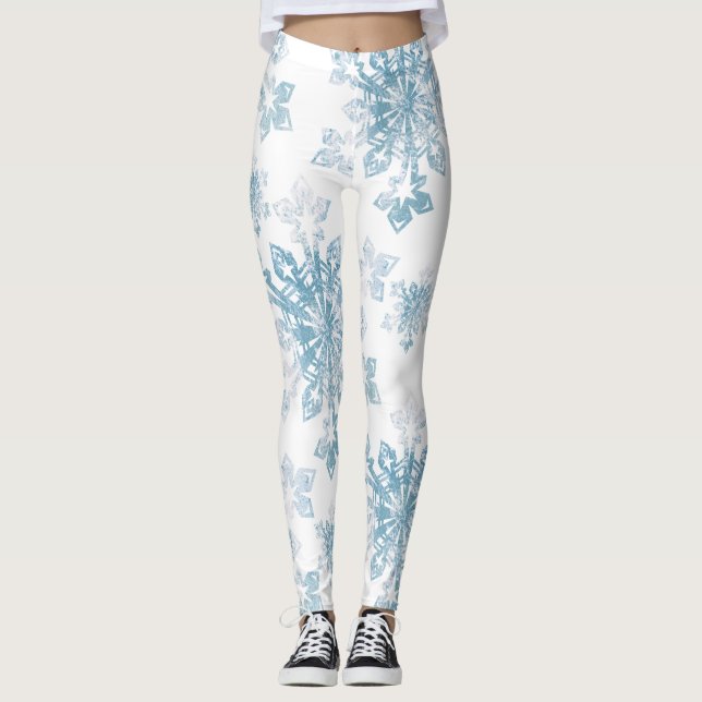Blåttvattenfärgsnöflingor Leggings (Framsida)