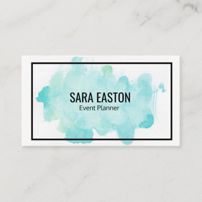 Blåttvattenfärgvisitkort med gränsen visitkort (Framsida)