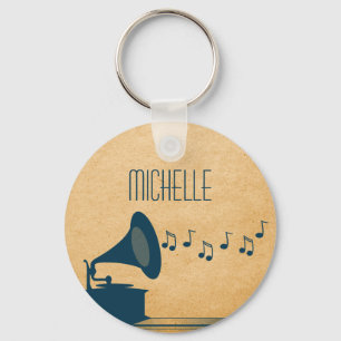 Blåttvintagegrammofon Keychain Nyckelring