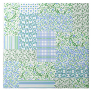 Blåttvintergrönaen blommar vintageFauxpatchworke Kakelplatta