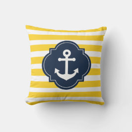 Blåttvit & gult nautiskt ankrar randigt kudder kudde
