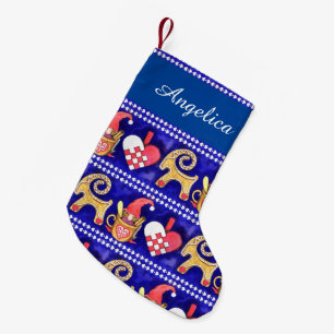 Blåttvit och röd svensk julvattenfärg liten julstrumpa