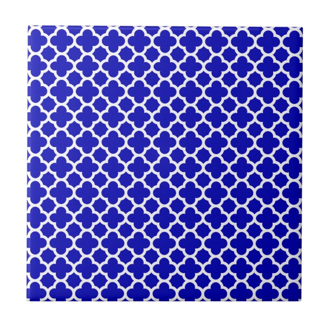 Blåttvit Quatrefoil Kakelplatta (Framsidan)