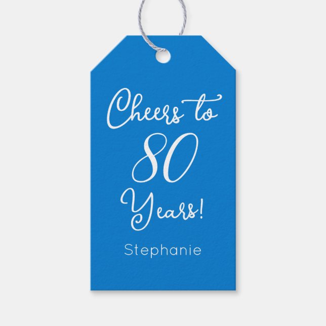 Blåtuber till 80 års 80:e födelsedagsförmån presentetikett (Framsidan)