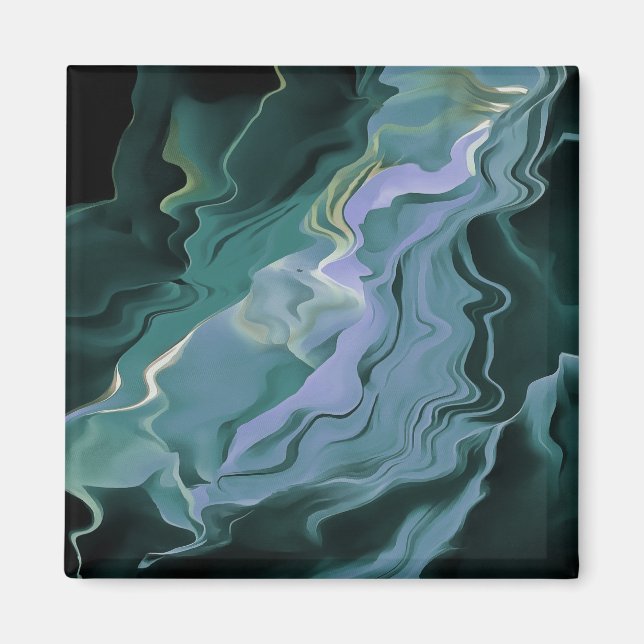 Blåturbulens - akryl Pour Abstrakt Art Magnet (Framsidan)