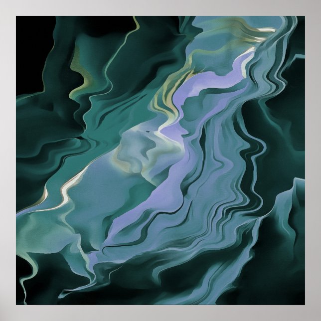 Blåturbulens - akryl Pour Abstrakt Art Poster (Framsidan)