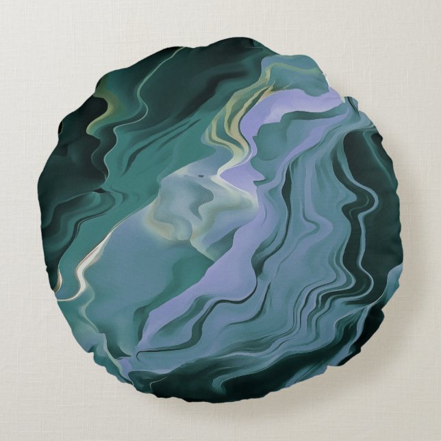 Blåturbulens - akryl Pour Abstrakt Art Rund Kudde (Baksidan)