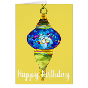 Blåturkiska lampor - vattenfärg för mosaikkonst hälsningskort