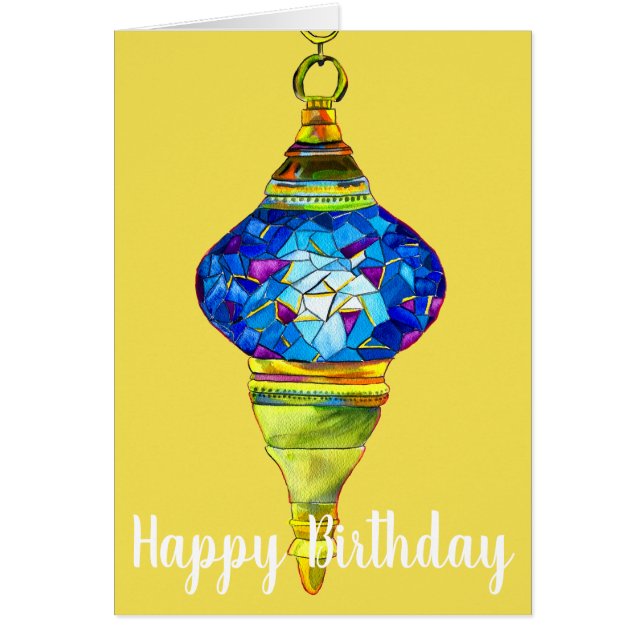 Blåturkiska lampor - vattenfärg för mosaikkonst hälsningskort (Framsidan)