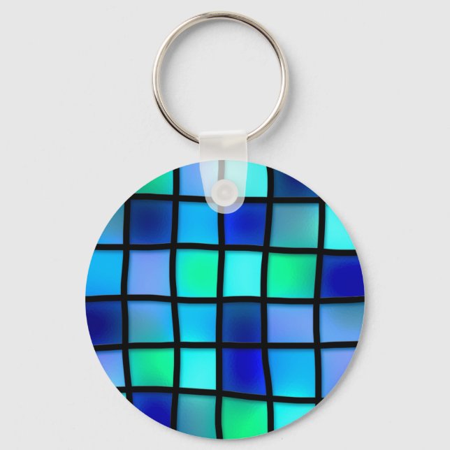 Blåturkos Grönt Lila Glass Art Nyckelring (Framsida)
