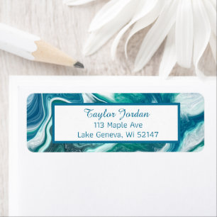 Blåturkos Marble Fluid Art Personlig Label Returadress Etikett