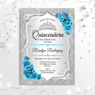 Blåturkos Quinceanera-inbjudan till silver Isig Inbjudningar